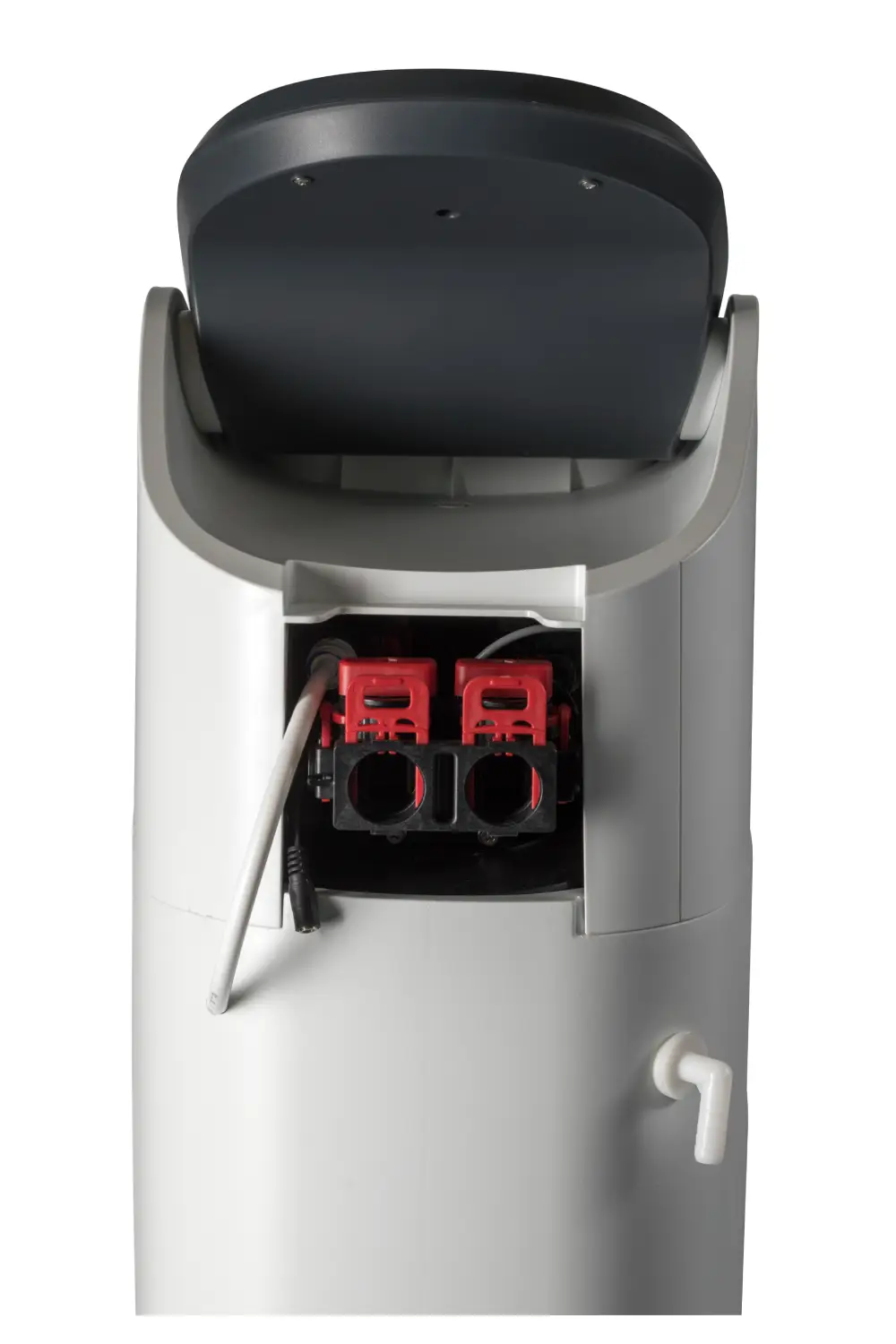 Adoucisseur FL7830 marque fluid'o bac gris et capot noir. écran digital vue arrière